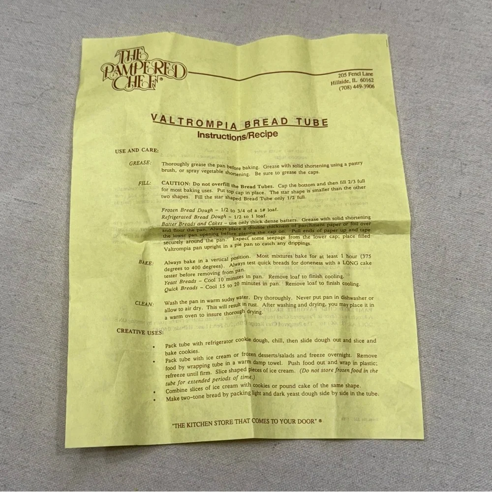 The Pampered Chef Valtrompia Bread Tube Silver with Instructions